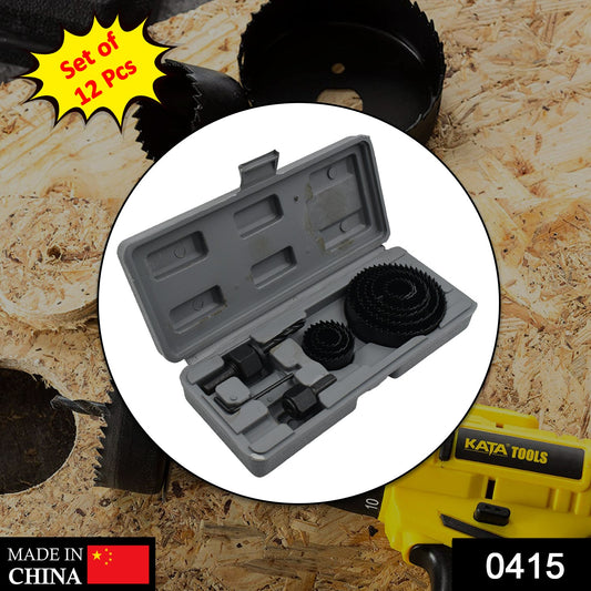 Wukusy 12-piece hole saw kit with 19-64mm drill bits for cutting holes in wood, metal, and plastic hardware tools.