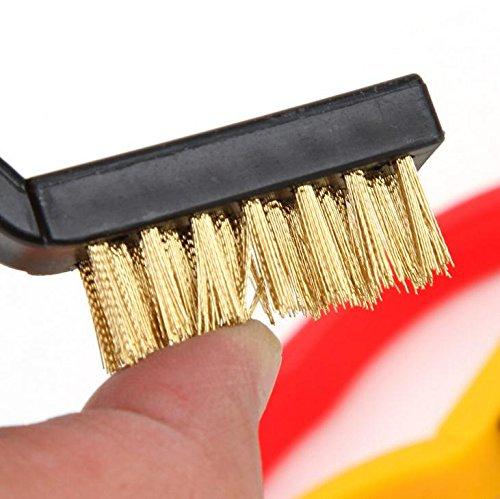Wukusy 3-piece mini wire brush set with brass, nylon, and stainless steel bristles for detailed cleaning and maintenance tasks.