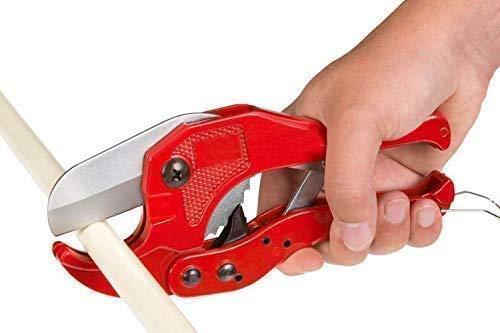 Wukusy 413 PVC pipe cutter tool for cutting pipes and tubing, shown in a close-up view with sharp cutting blade and handle.