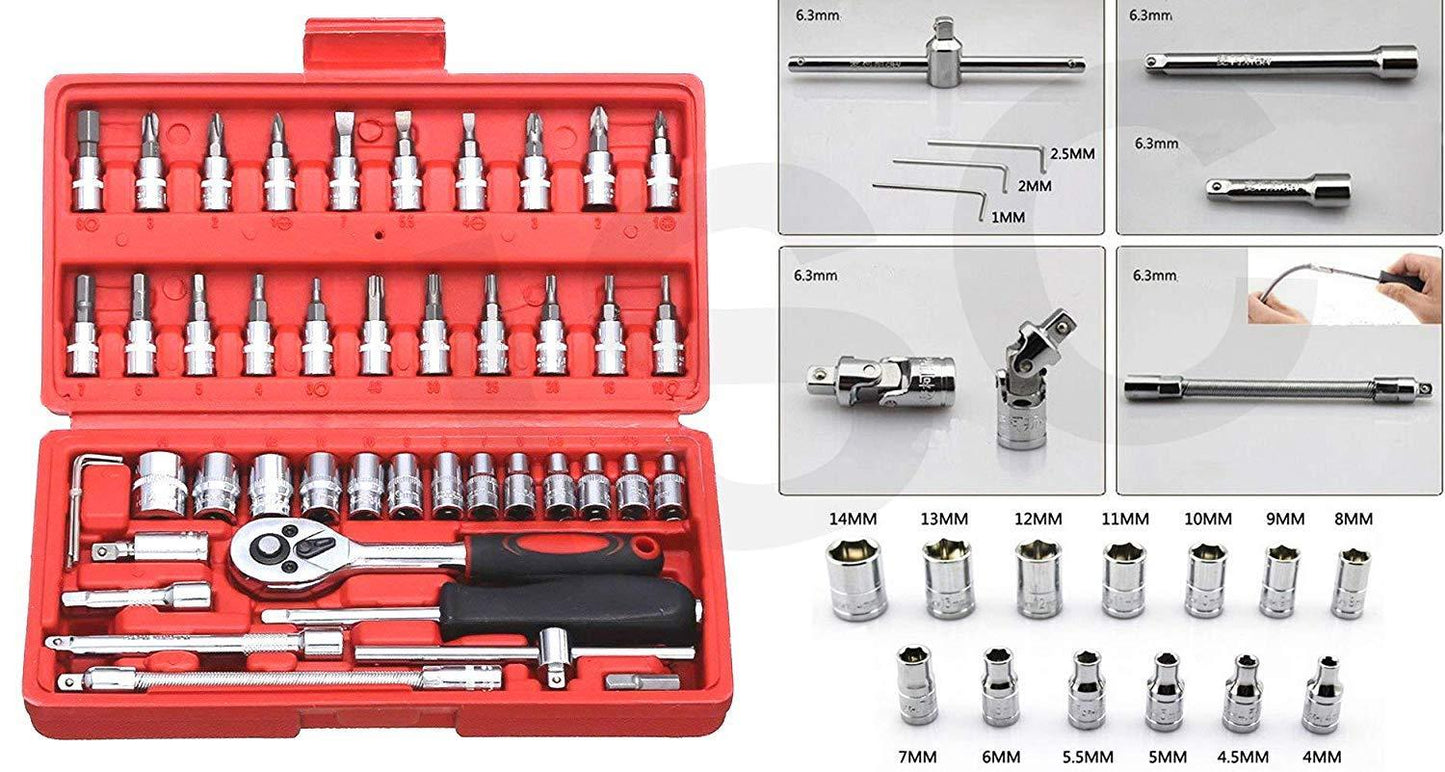 Wukusy 422 Socket 14-inch combination repair tool kit with 46 red hardware tools for DIY and repair projects.