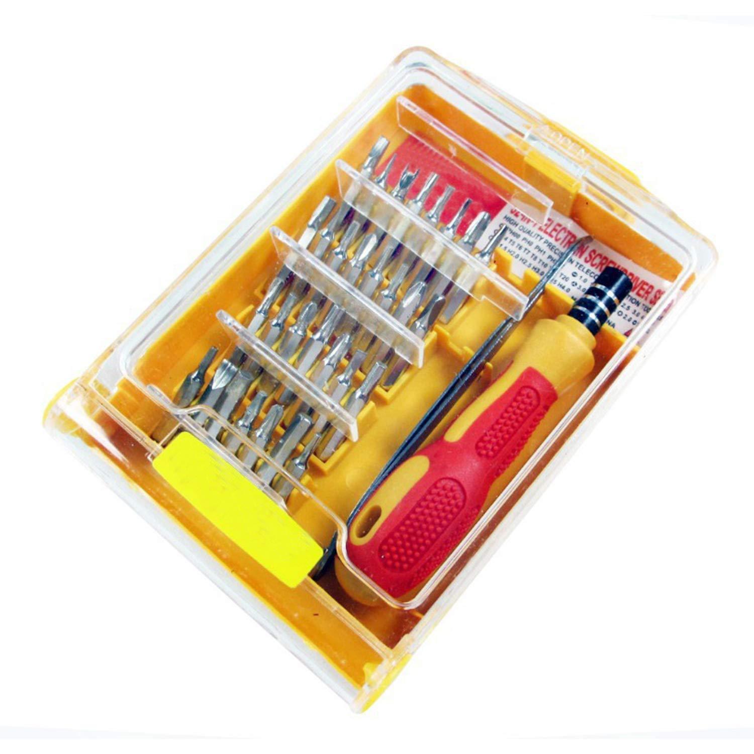 Wukusy 32-in-1 screwdriver set with magnetic holder, featuring multiple screwdriver bits and a compact, portable hardware tool kit.