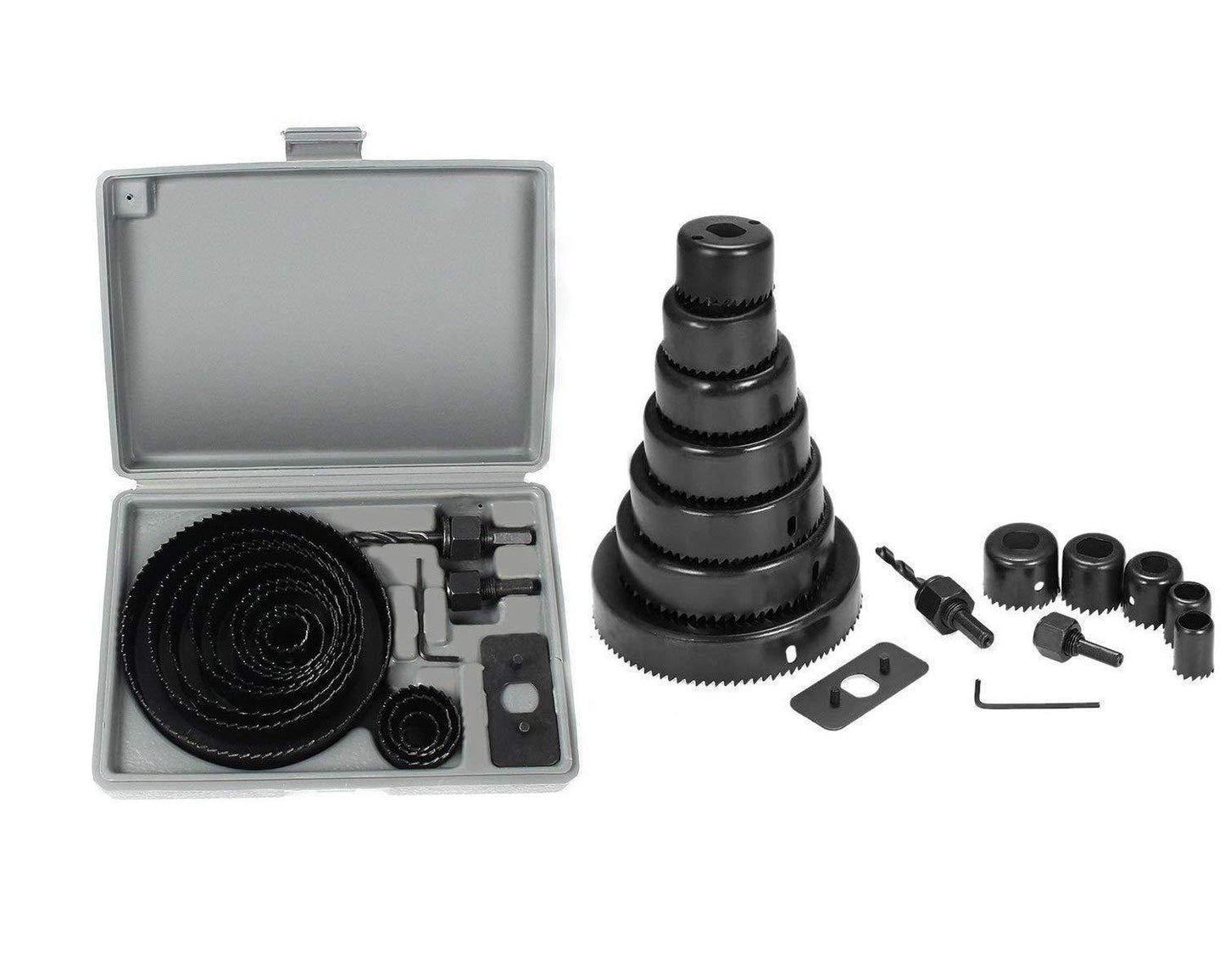 Wukusy 432 Hole Saw Drill Bit Set with 16pcs for woodworking and metalworking, featuring various sizes for versatile drilling tasks.