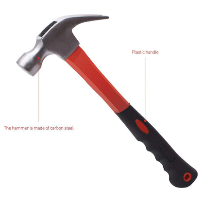 Fibreglass nail hammer by Wukusy, 27cm length, with a sturdy handle and metal head, suitable for carpentry and construction tasks.