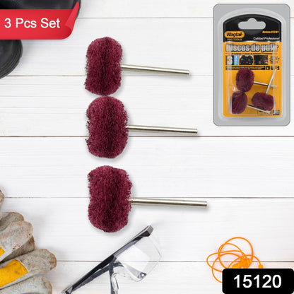Wukusy abrasive buffing and polishing wheel set with three hardware wheels for metal and surface finishing tasks.