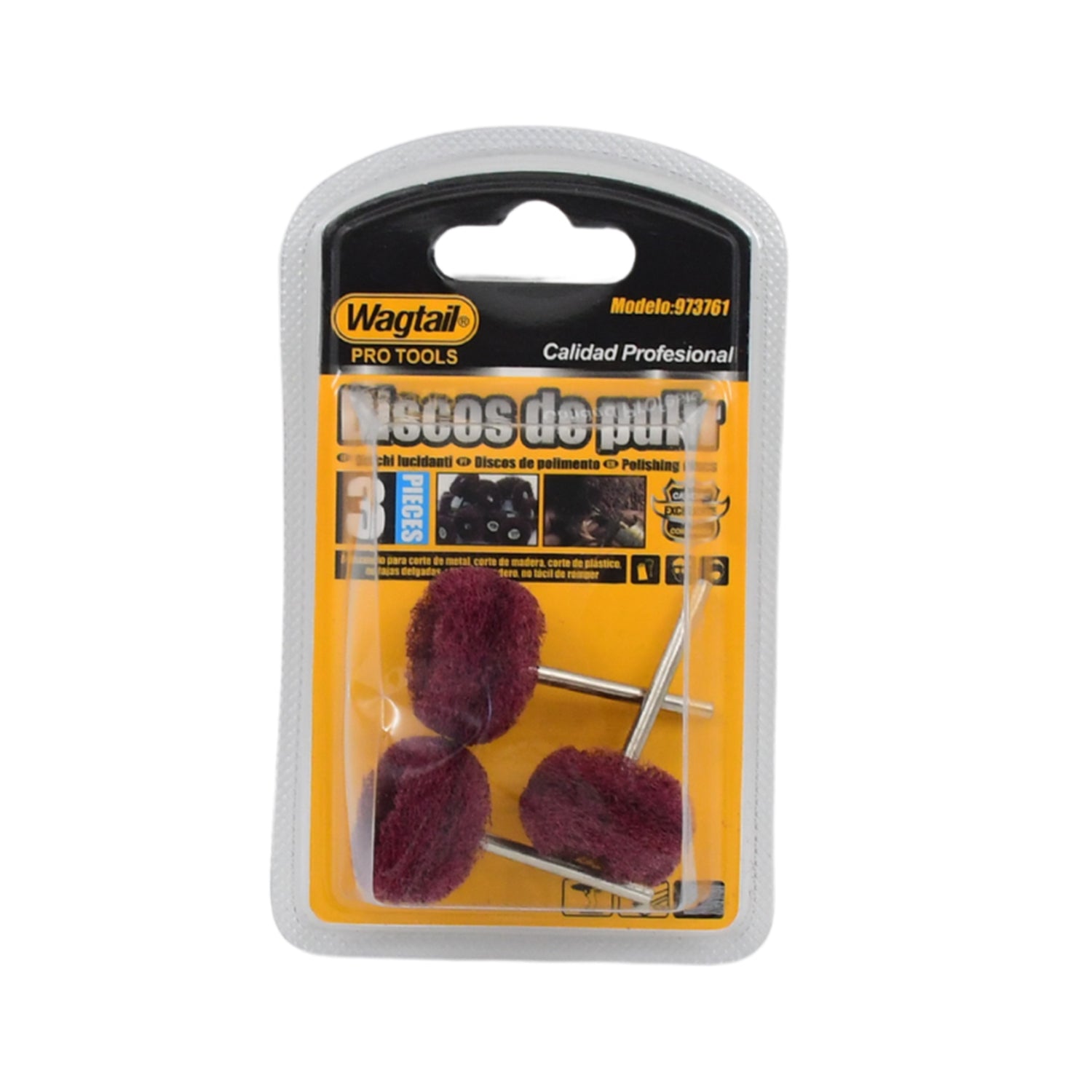 Set of three Wukusy abrasive buffing and polishing wheels for hardware grinding and finishing tasks.