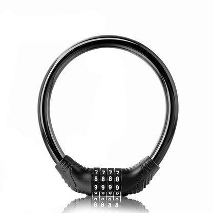 Wukusy self-coiling bike lock with 4-digit combination, cable lock hardware for securing bicycles.