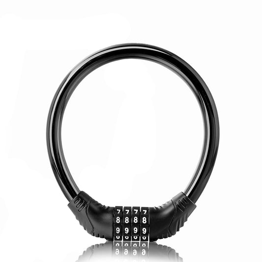 Wukusy self-coiling bike lock with 4-digit combination, cable lock hardware for securing bicycles.