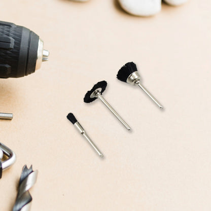 Set of three brass wire wheels from Wukusy for rust removal, hardware tool for cleaning and polishing metal surfaces.