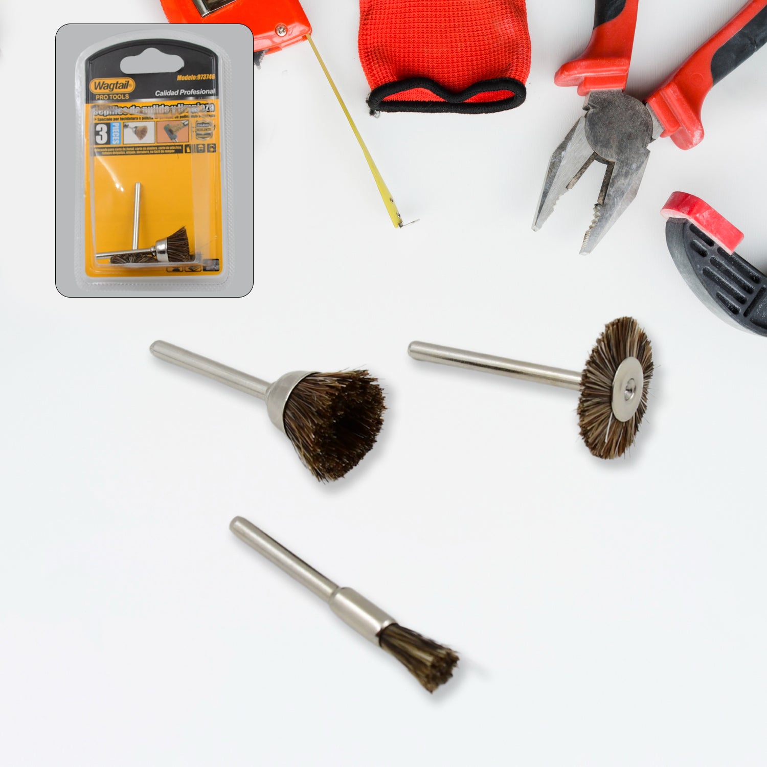 Set of three brass wire wheels by Wukusy, rust removal tools with durable brass wire for cleaning and polishing hardware surfaces.