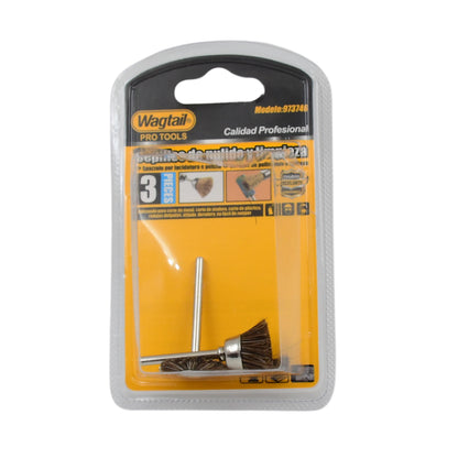 Set of three brass wire wheels from Wukusy for rust removal, ideal for hardware and metal cleaning projects.