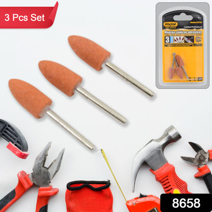Wukusy bullet-shaped rotary grinding stone set with three durable hardware grinding stones for precision grinding tasks.