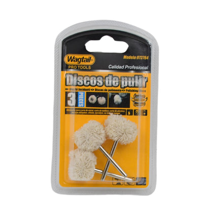 Set of three Wukusy cotton polishing buffing wheels designed for Dremel tools, ideal for metal and jewelry polishing.