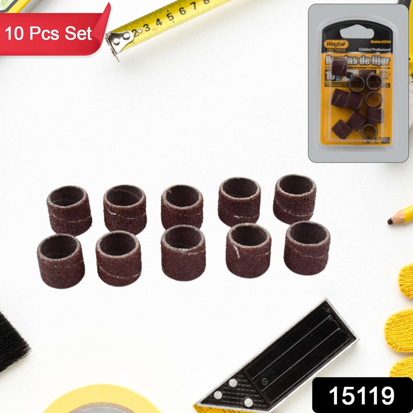 Wukusy Drum Polishing Kit with 10 sanding sleeves, hardware set for drum polishing and sanding applications.
