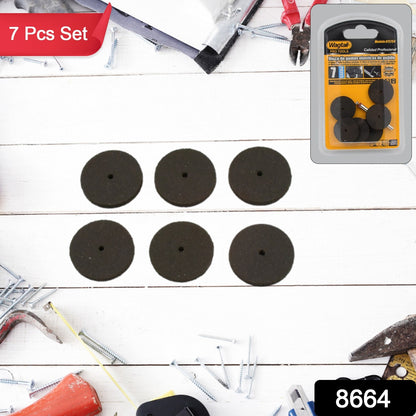 Set of seven Wukusy hardware grinder cutting discs and tool accessories for grinding and cutting tasks.