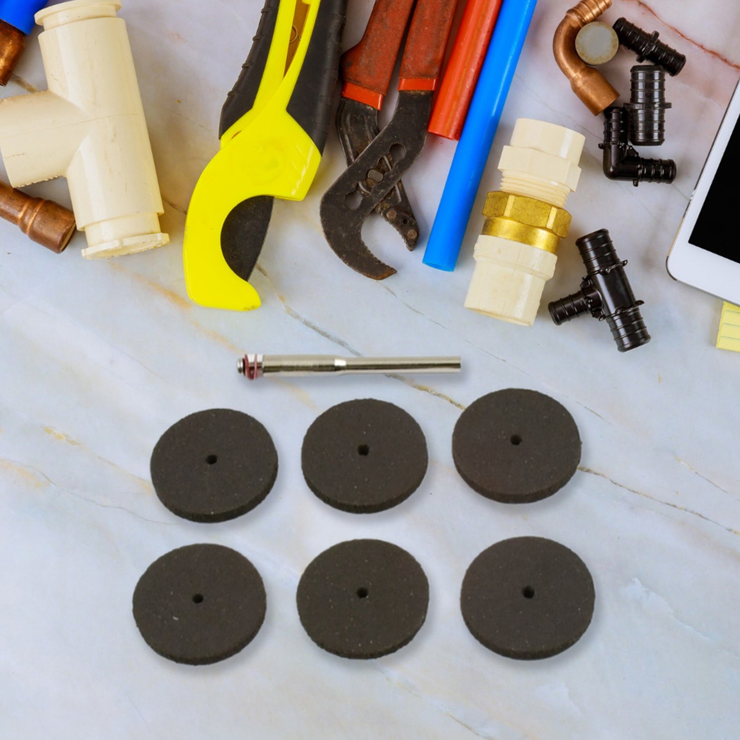 Wukusy 7-piece grinder cutting disc tool set with durable metal grinding discs and accessories for hardware and power tools.