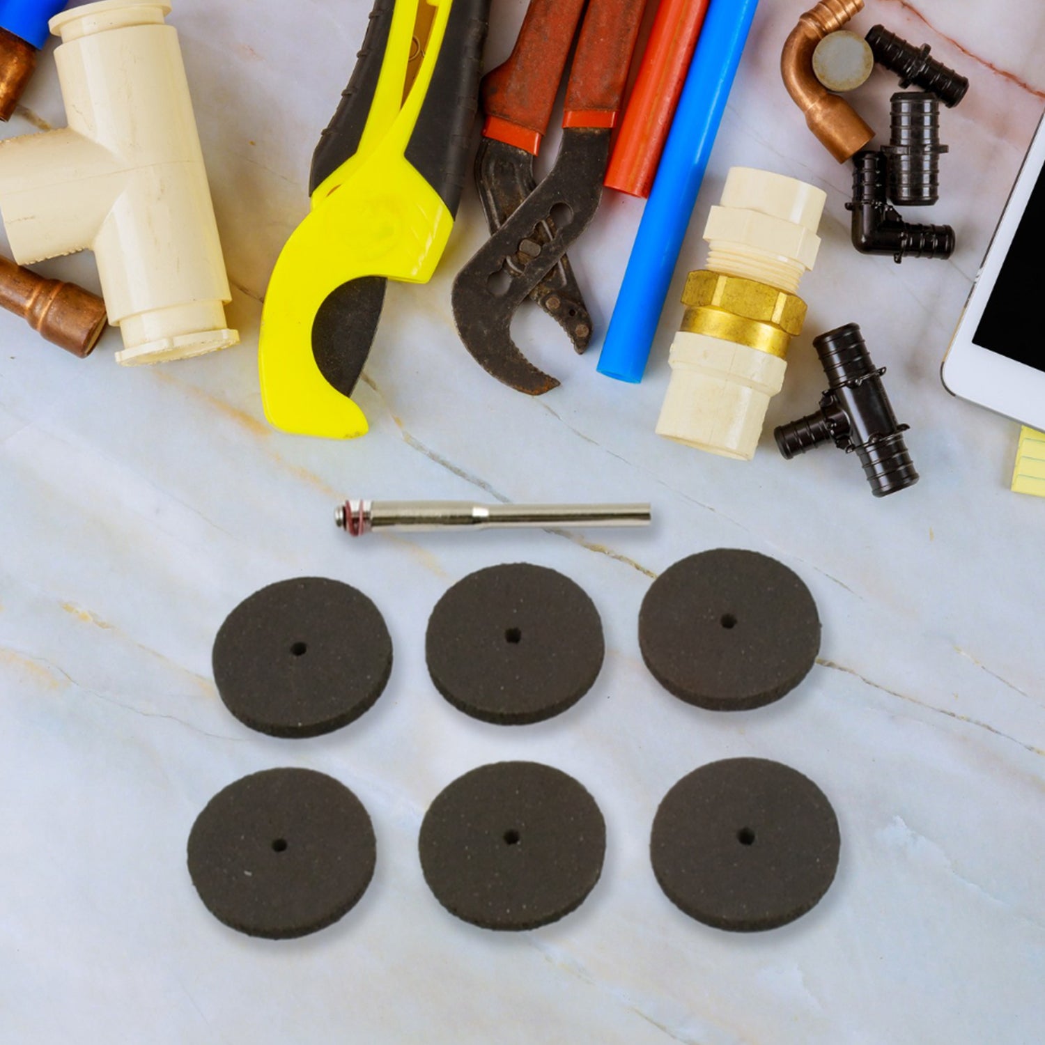 Wukusy 7-piece grinder cutting disc tool set with durable metal grinding discs and accessories for hardware and power tools.