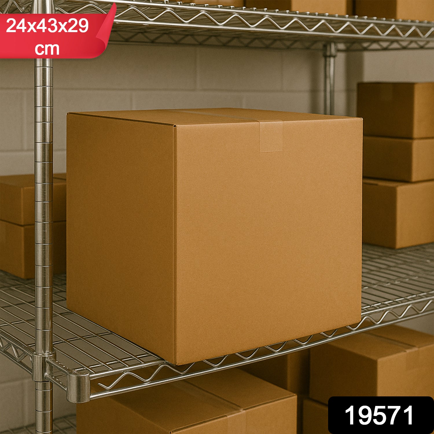 Heavy-duty brown packing box by Wukusy, 24x43x29 cm, ideal for product shipping and storage, durable hardware packaging solution.