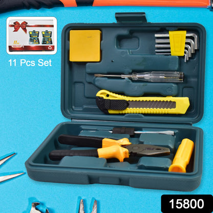 Wukusy 11-piece multi-functional hardware tool set includes pliers, screwdrivers, and wrenches for home repair and DIY projects.