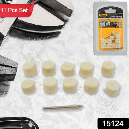 Wukusy rotary tool accessory set with 11 wool felt polishing pads for detailed polishing and finishing tasks.