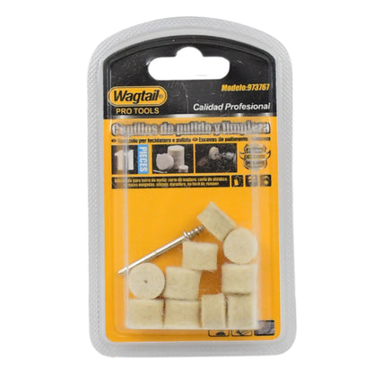 Set of 11 Wukusy wool felt polishing pads for rotary tools, ideal for fine polishing and surface finishing.