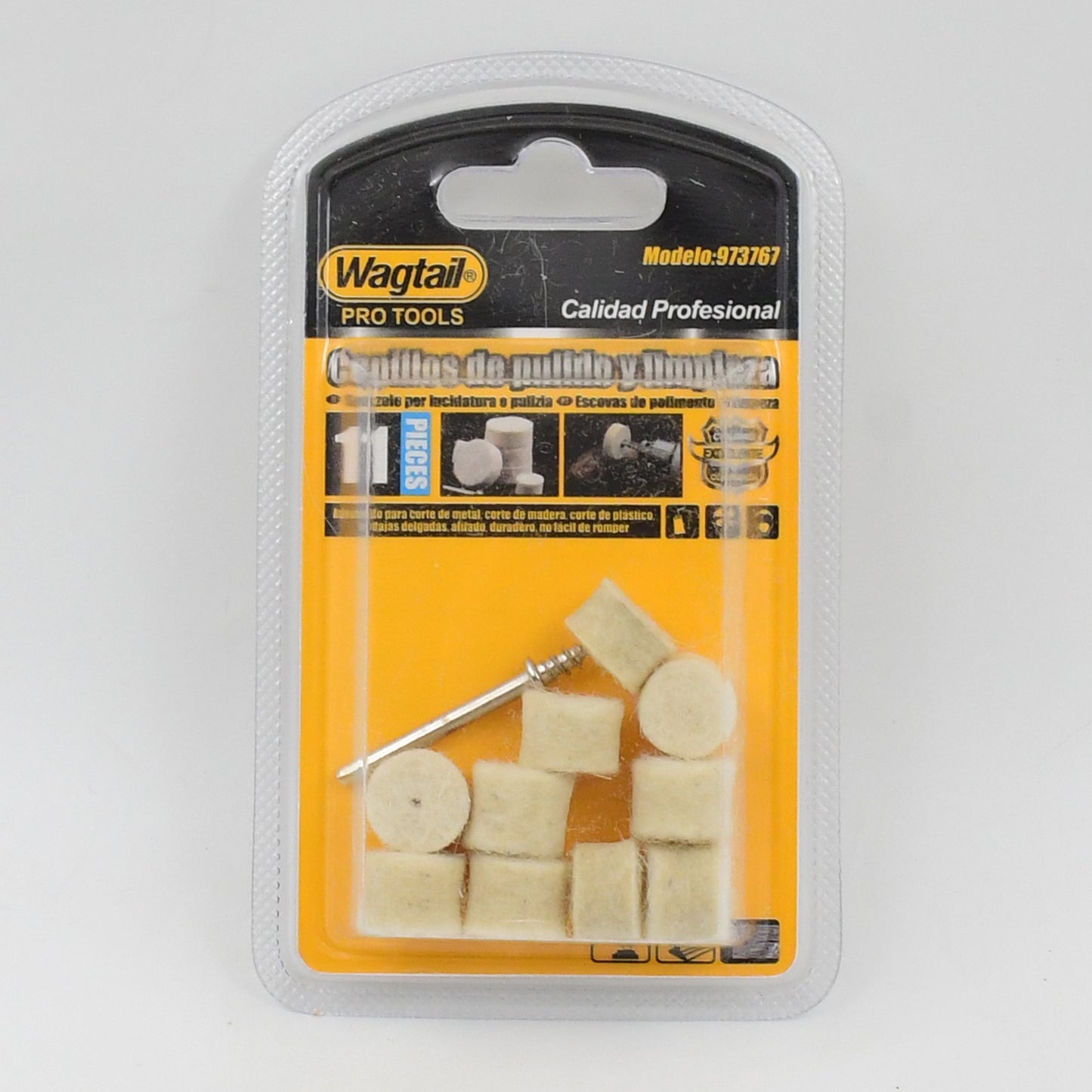 Set of 11 Wukusy wool felt polishing pads for rotary tools, ideal for smooth polishing and finishing of various hardware surfaces.