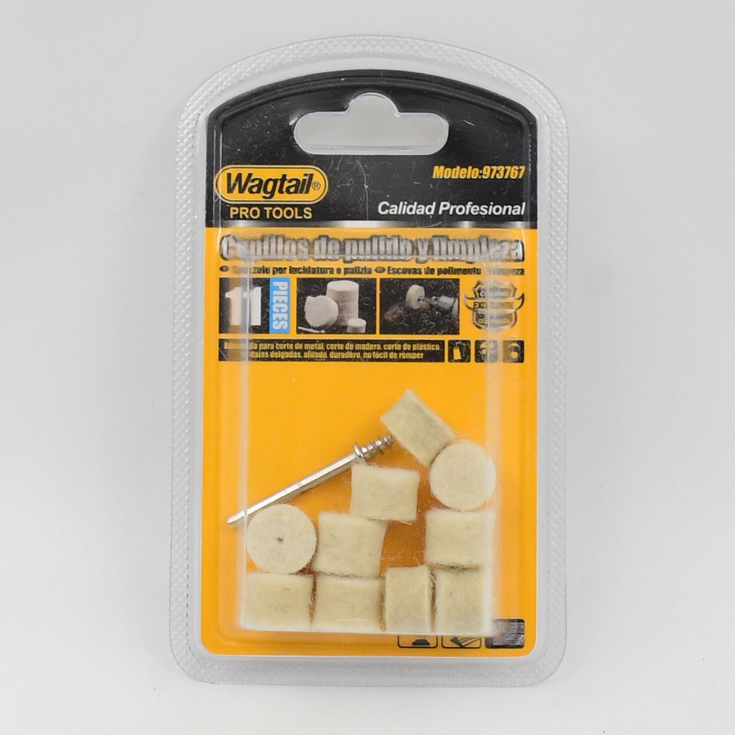 Set of 11 Wukusy wool felt polishing pads for rotary tools, ideal for smooth polishing and finishing of various hardware surfaces.