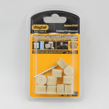 Set of 11 Wukusy wool felt polishing pads for rotary tools, ideal for smooth polishing and finishing of various hardware surfaces.