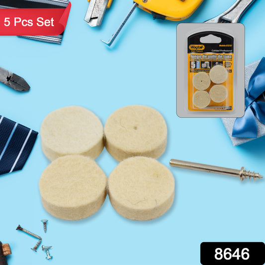 Wukusy rotary tool accessory wool felt polishing pads set with five felt polishing pads for detailed surface finishing.
