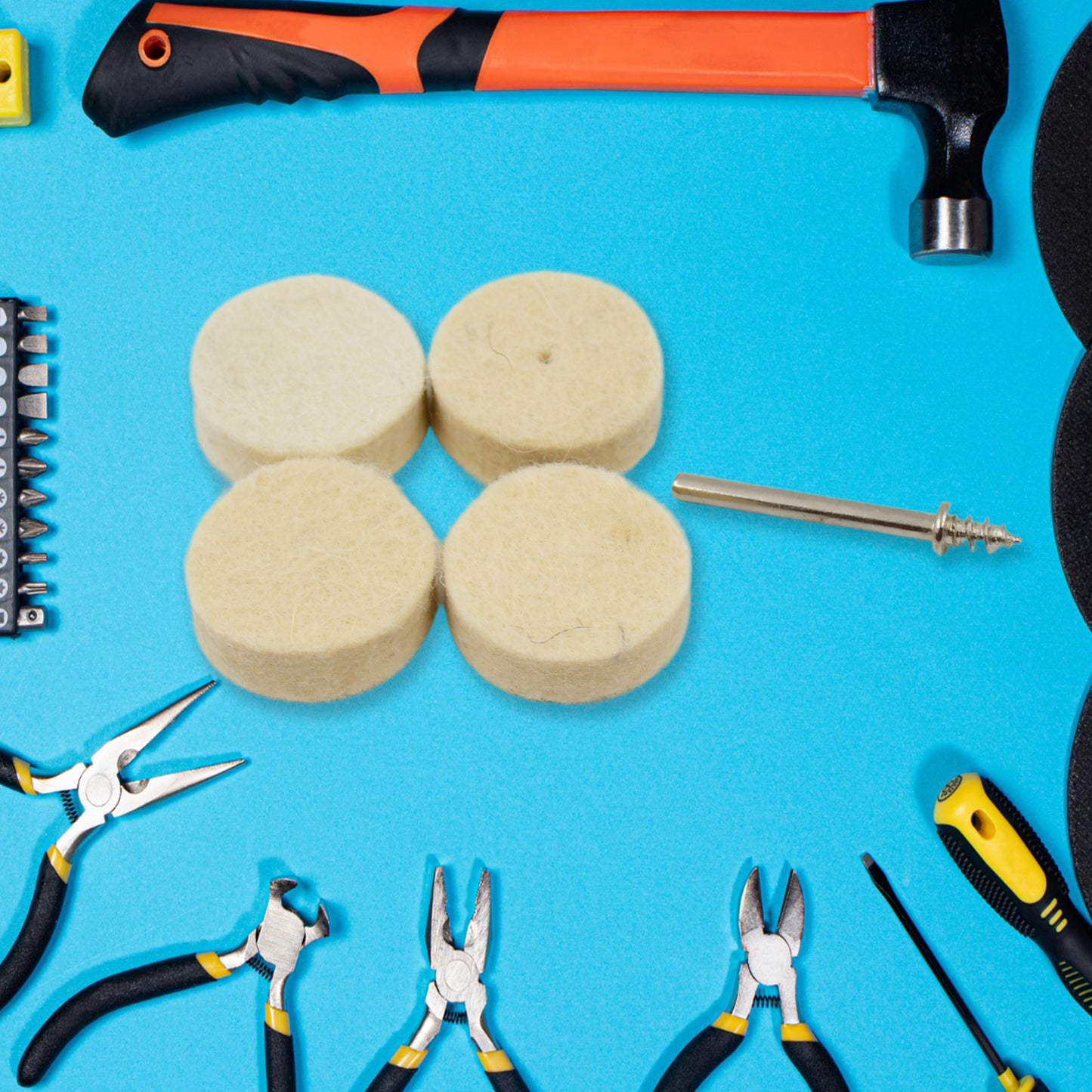 Set of five Wukusy wool felt polishing pads for rotary tools, ideal for detailed polishing and finishing tasks.