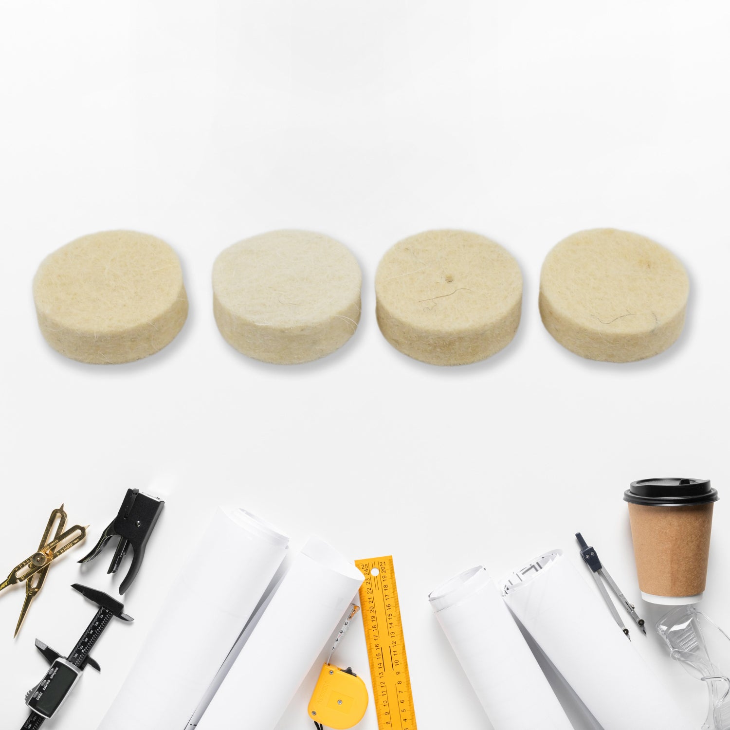 Wukusy rotary tool accessory set with 5 wool felt polishing pads for detailed polishing and finishing tasks.