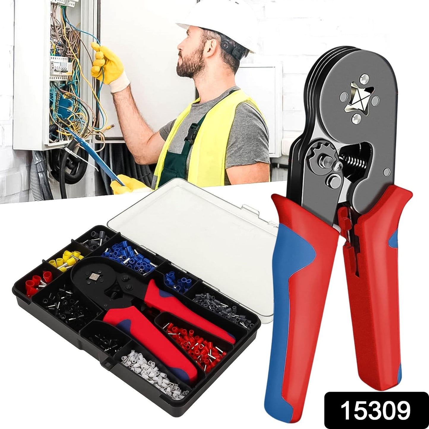 Wukusy wire ferrule kit with 1200 end ferrules and crimper plier for electrical wiring and hardware applications.