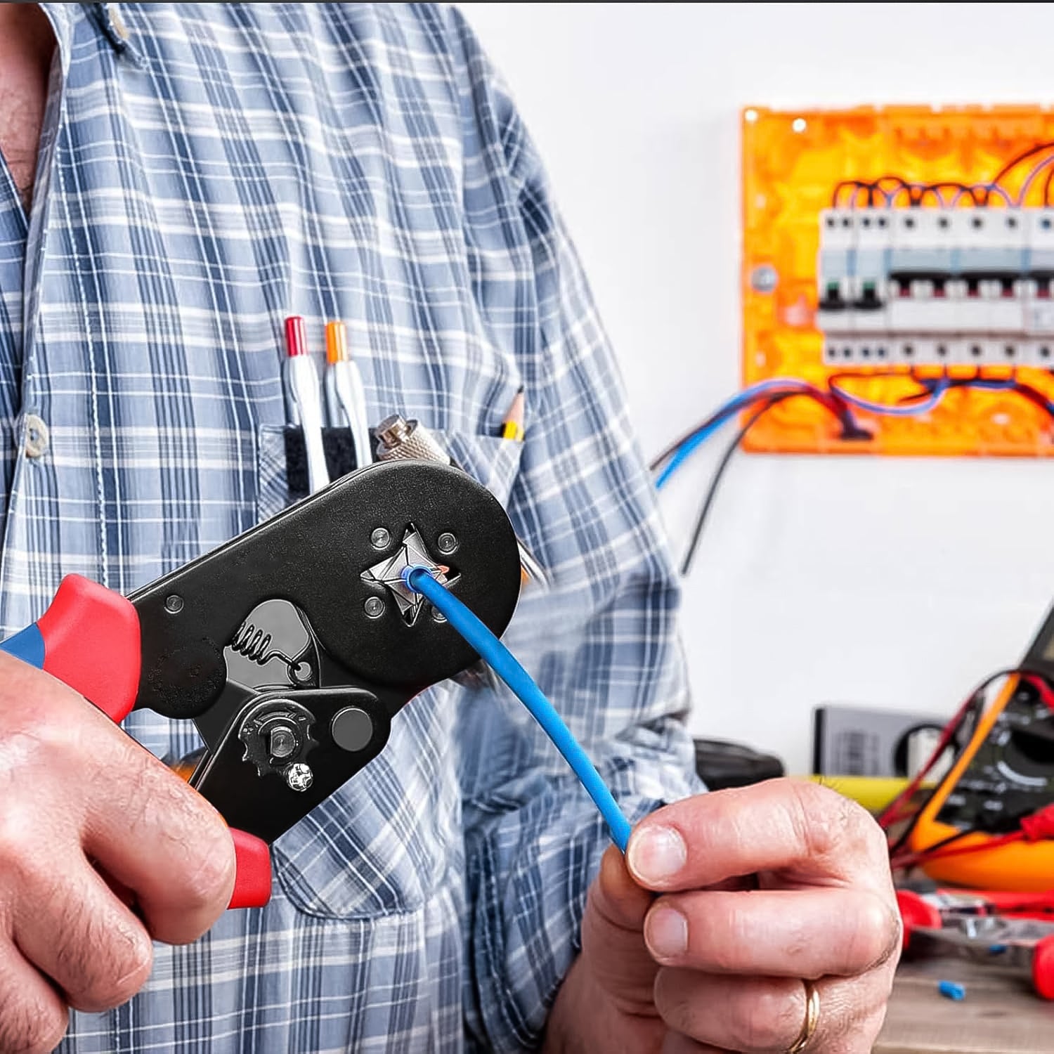 Wukusy wire ferrule kit with 1200pcs wire end ferrules and crimper plier, hardware tools for secure electrical connections.