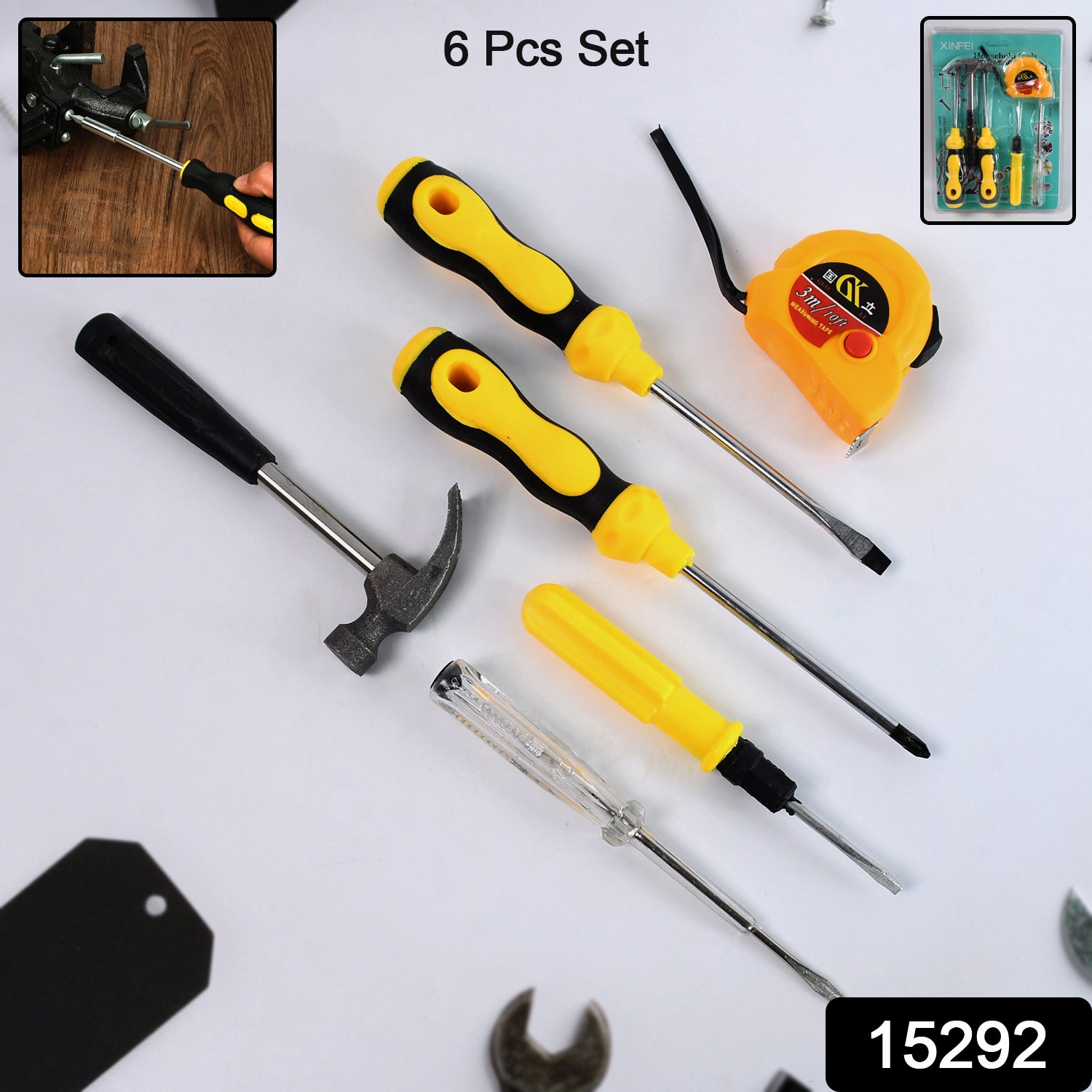 Wukusy 6-in-1 hand tool kit with screwdrivers and hardware tools for home repairs and daily maintenance.