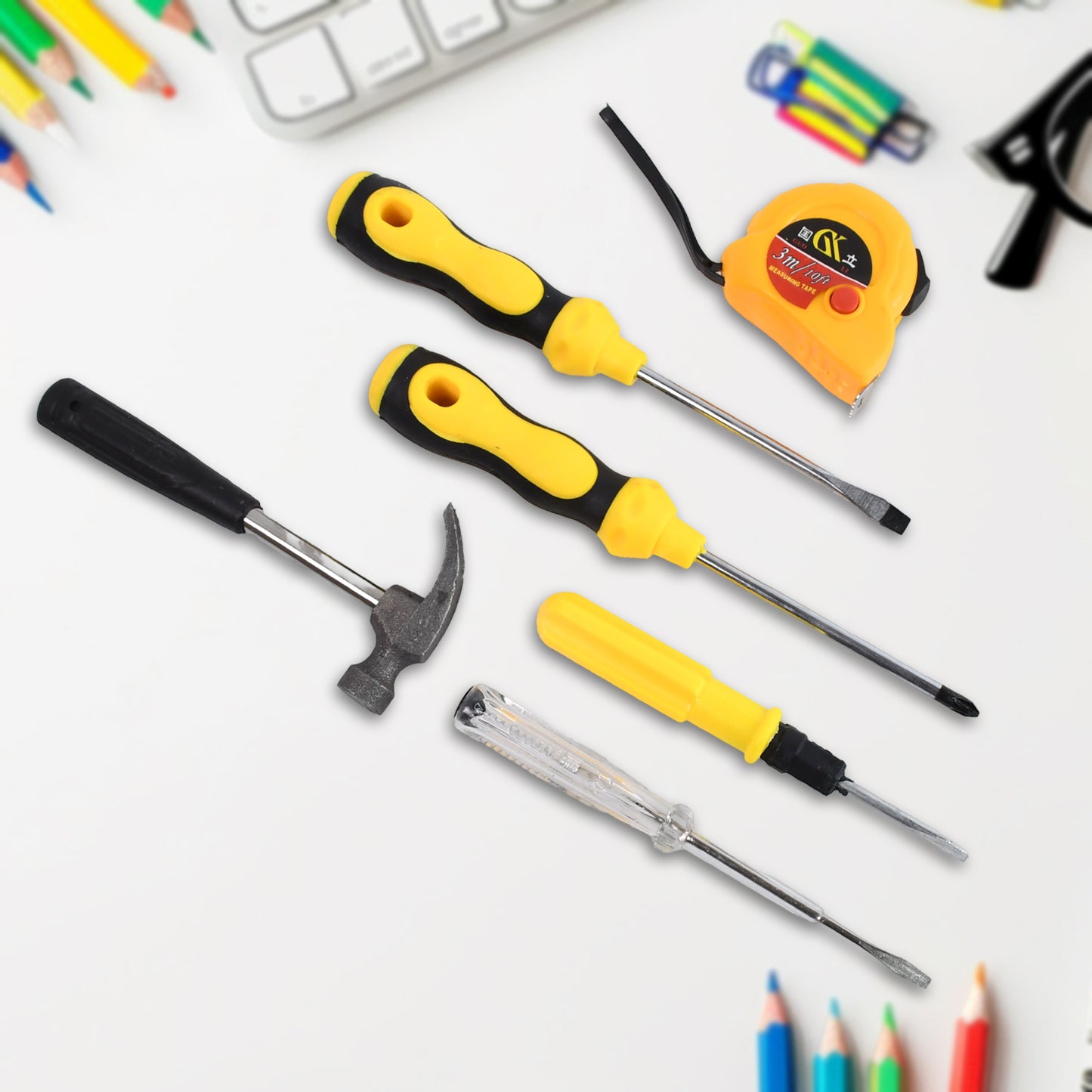 Wukusy 6-in-1 hand tool kit with screwdrivers and repair tools, ideal for home hardware and daily maintenance tasks.