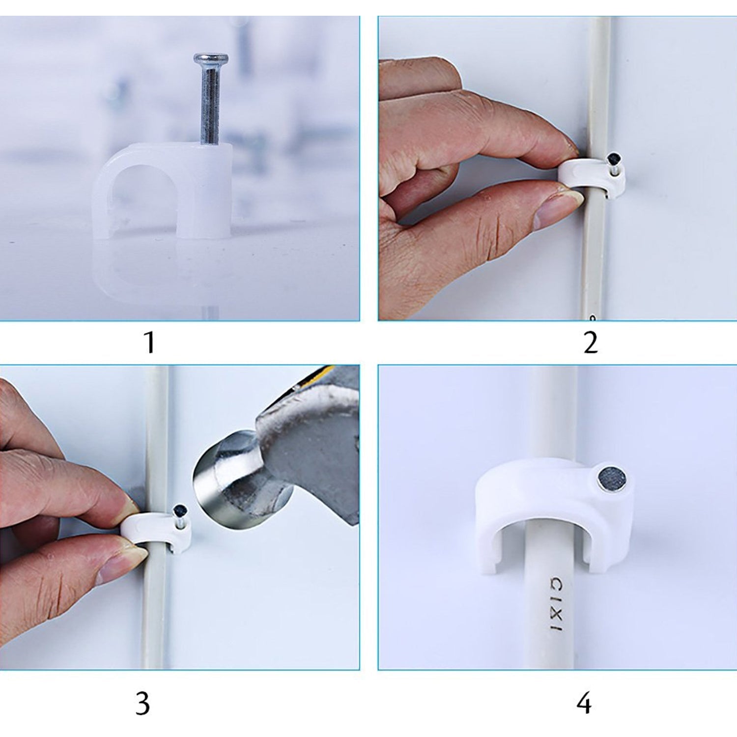 Wukusy 9020 100 Pc 6mm cable clips for securing wires to walls, used in hardware fittings for cable management and organization.