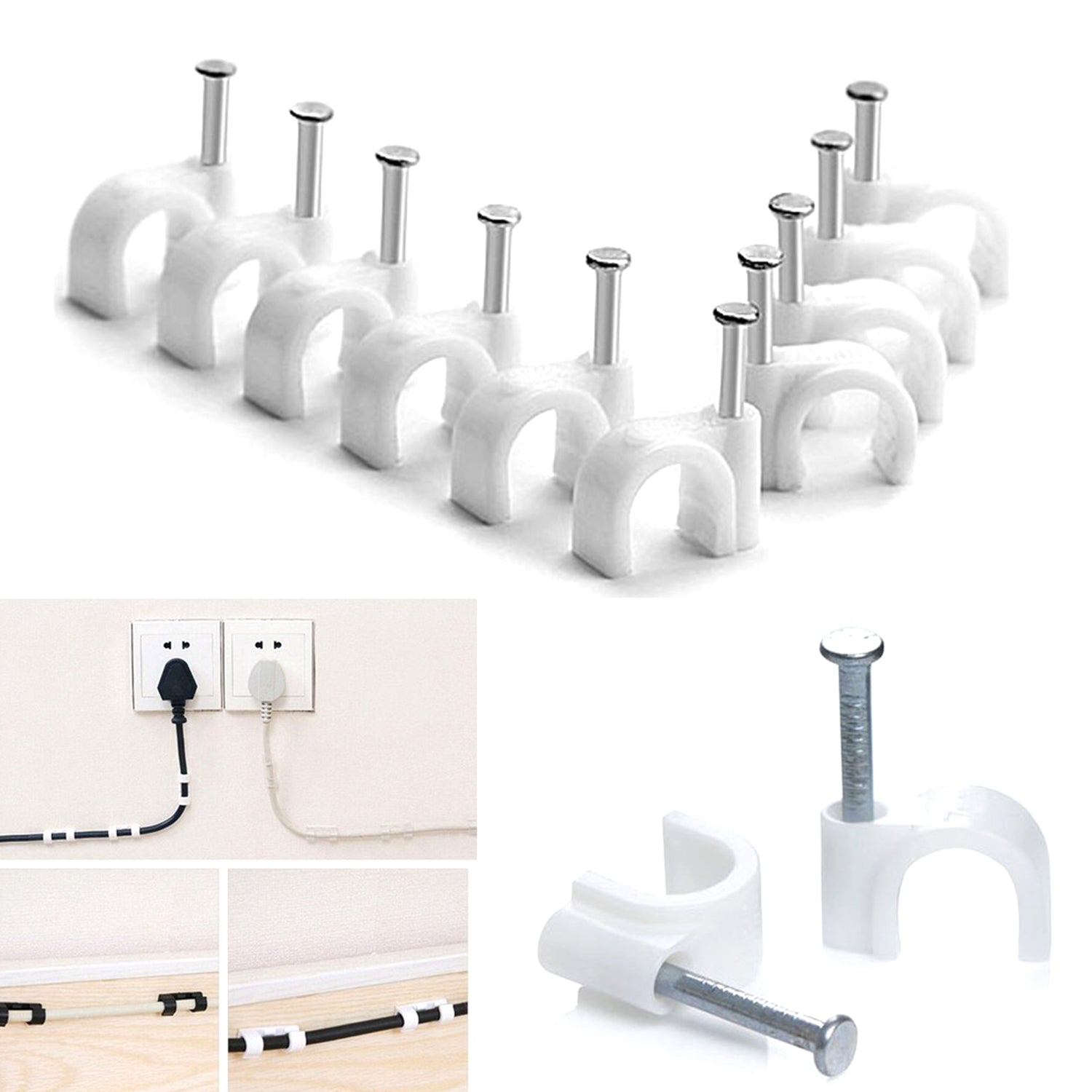 Wukusy 9020 100-pack 6mm cable clips for securing wires to walls and surfaces, hardware fittings for cable management.