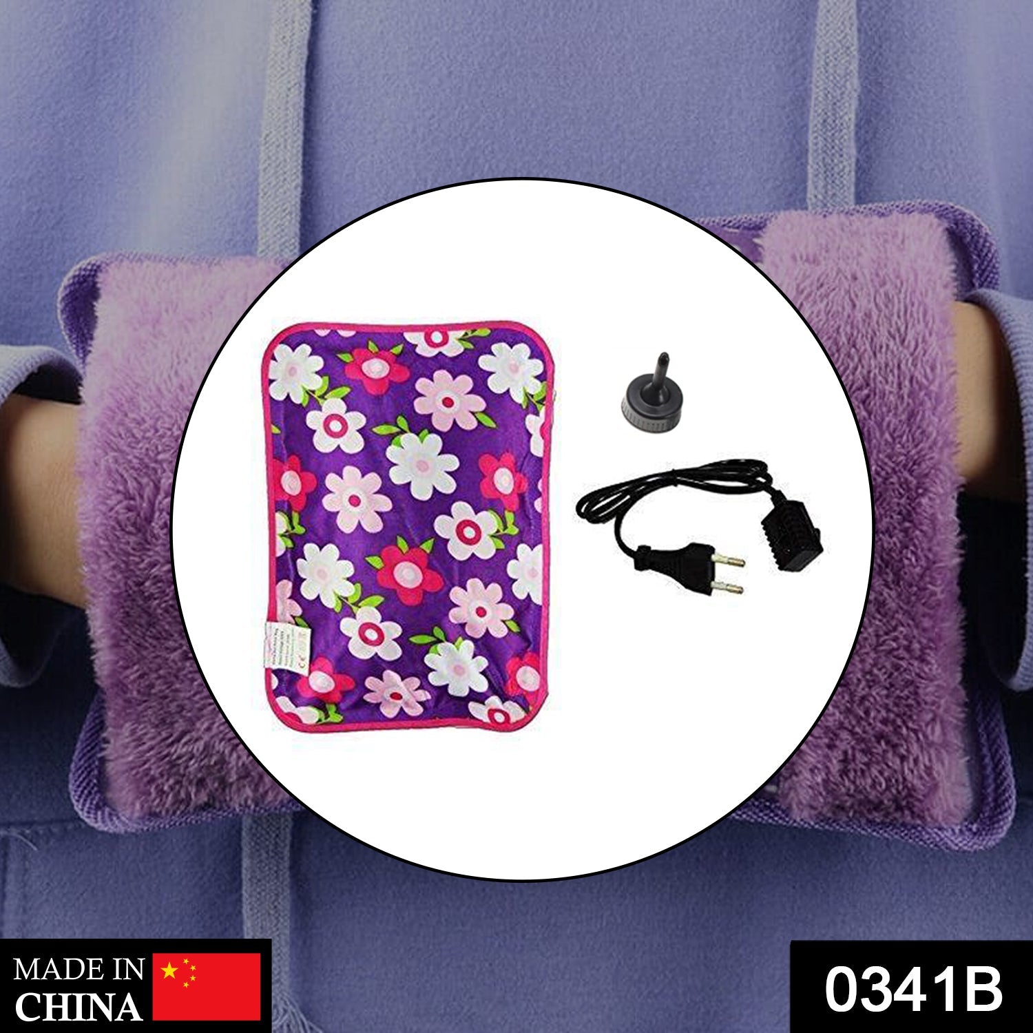 Wukusy Electric Hot Water Bag in loose packing, soft rubber exterior, designed for soothing heat therapy and pain relief.