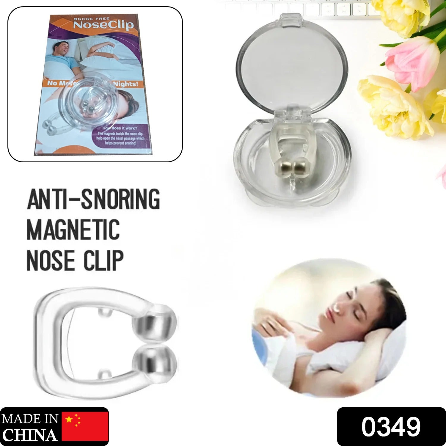 Silicone magnetic nose clip by Wukusy for men and women to reduce heavy snoring and improve sleep comfort.