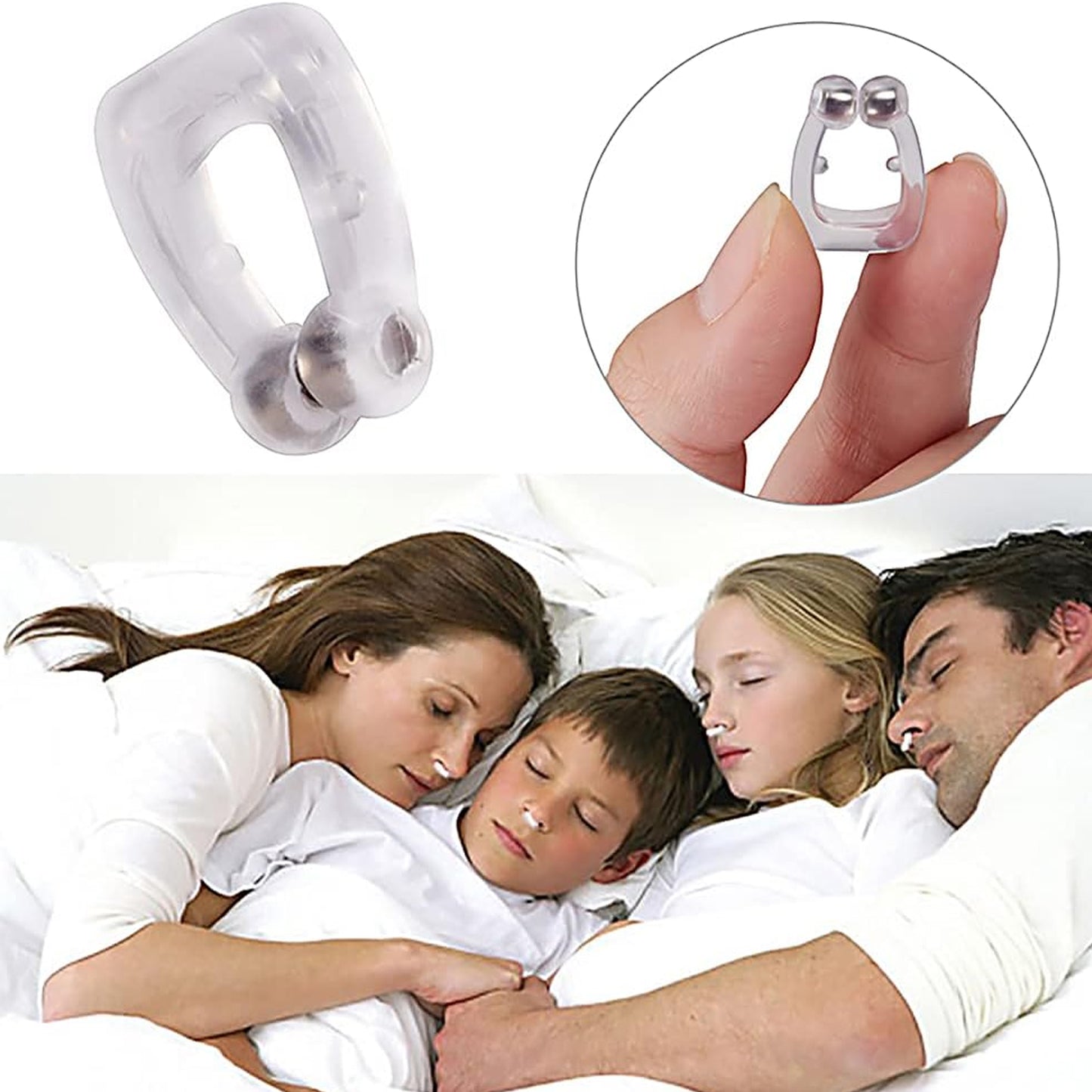 Wukusy silicone magnetic nose clip for men and women, anti-snoring device to reduce heavy snoring during sleep.