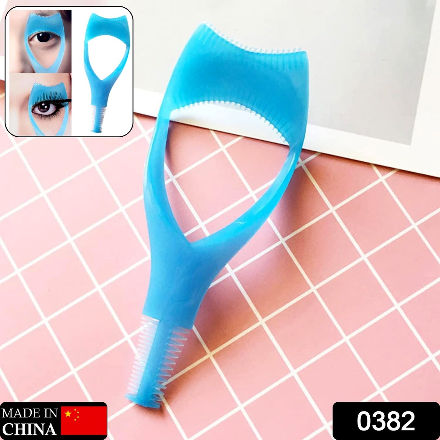 Wukusy 3-in-1 plastic eyelash tool with mascara wand, eyelash curler, and comb for precise eye makeup application.