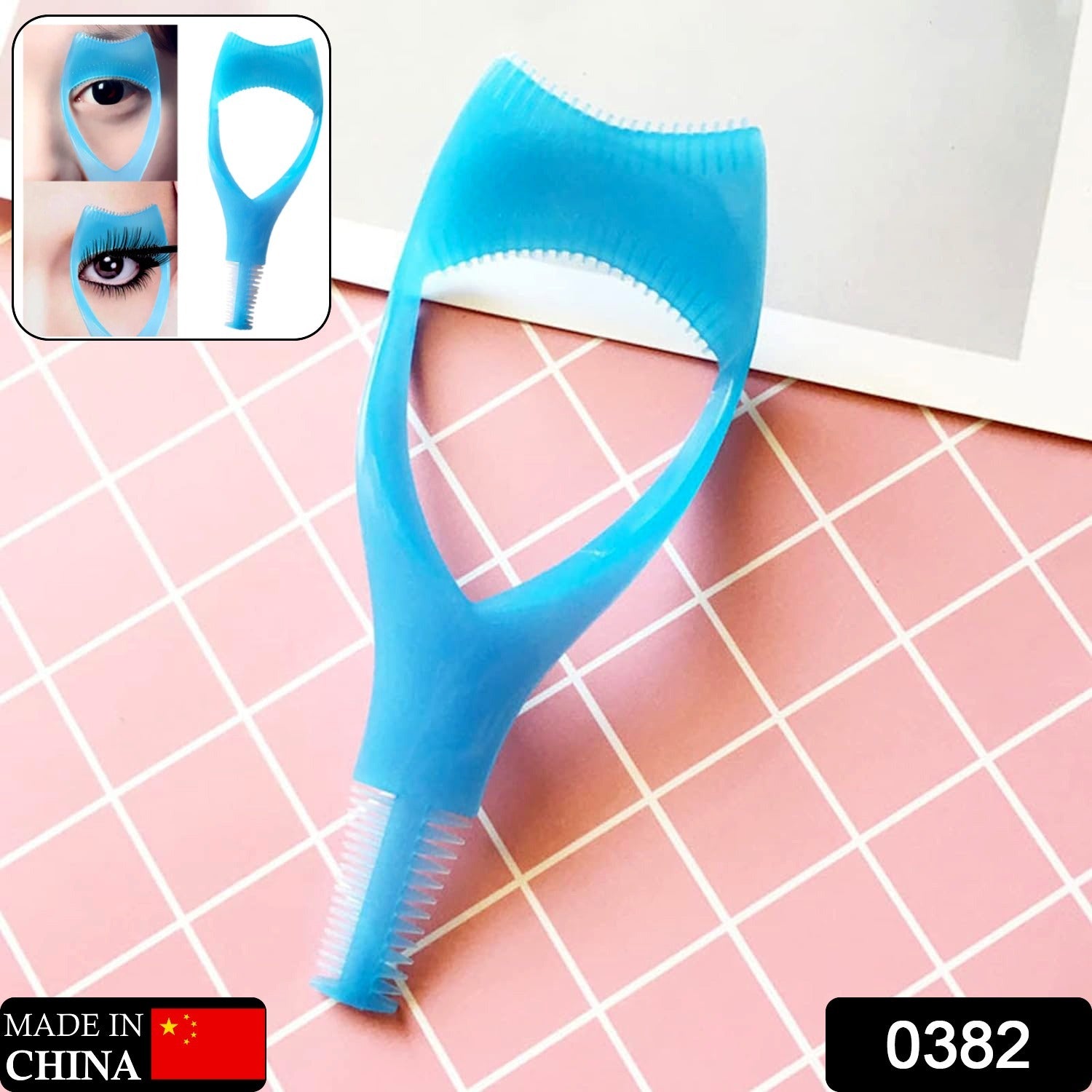 Wukusy 3-in-1 plastic eyelash tool with mascara wand, eyelash curler, and comb for precise eye makeup application.