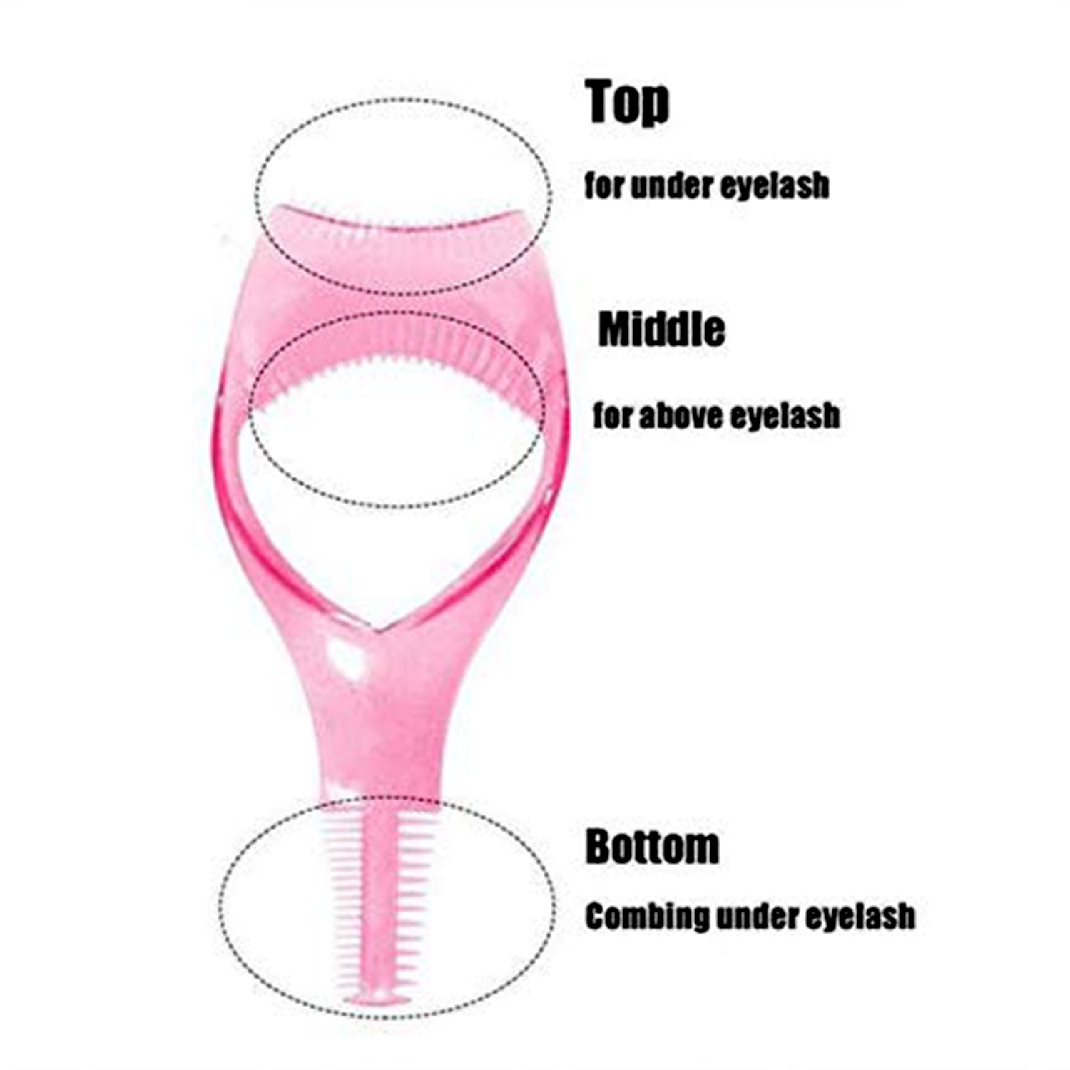 Wukusy 3-in-1 plastic eyelash makeup tool with mascara applicator, eyelash curler, and brush, used for eye makeup application.