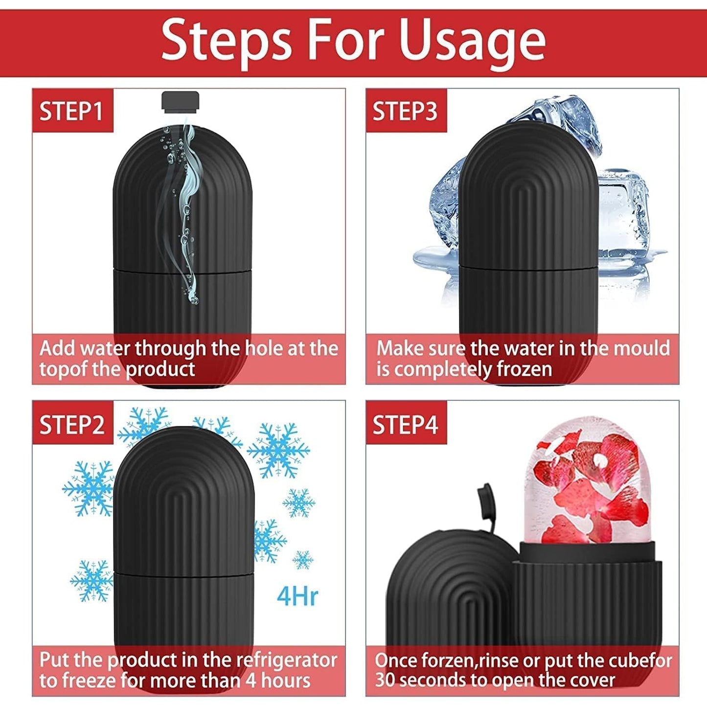 Wukusy 1224b Face Ice Roller in black, a facial massager for reducing swelling and under-eye puffiness, with a sleek design.