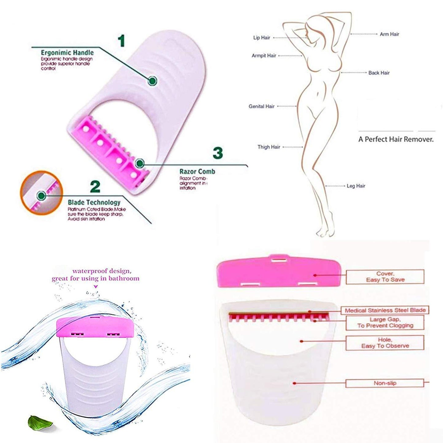 Wukusy disposable body skin hair removal razor for women, pack of 6, with ergonomic handle and gentle blade design.