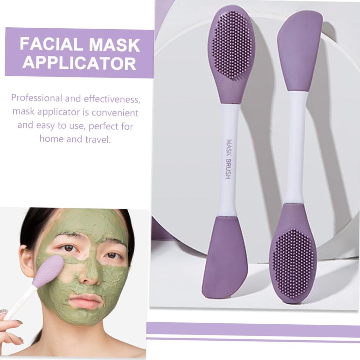 Wukusy double-headed silicone mask brush for facial cleansing, mud mask application, and gentle skin scrubbing in health and beauty.