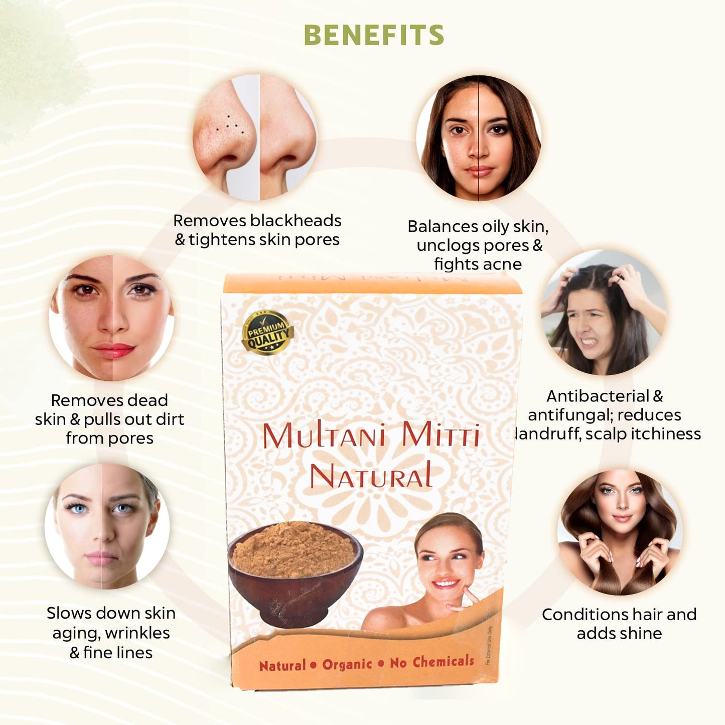 Wukusy Herbal Tan Removing Multani Mitti Face Pack for skin care, 100 grams, natural clay mask for glowing skin.