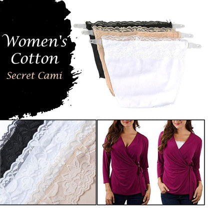 Wukusy Women's Cotton Secret Cami showing soft, white cotton fabric and comfortable fit for health and beauty wear.