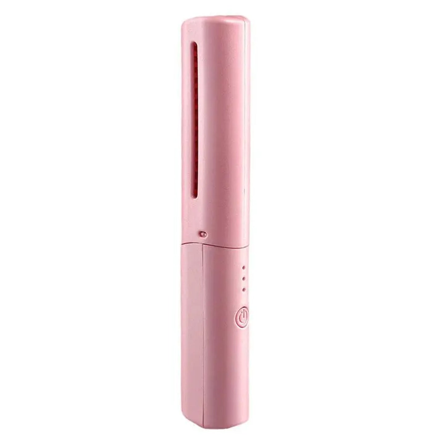 Wukusy rechargeable mini cordless hair straightener with three temperature settings, USB charging, and flat iron comb design.