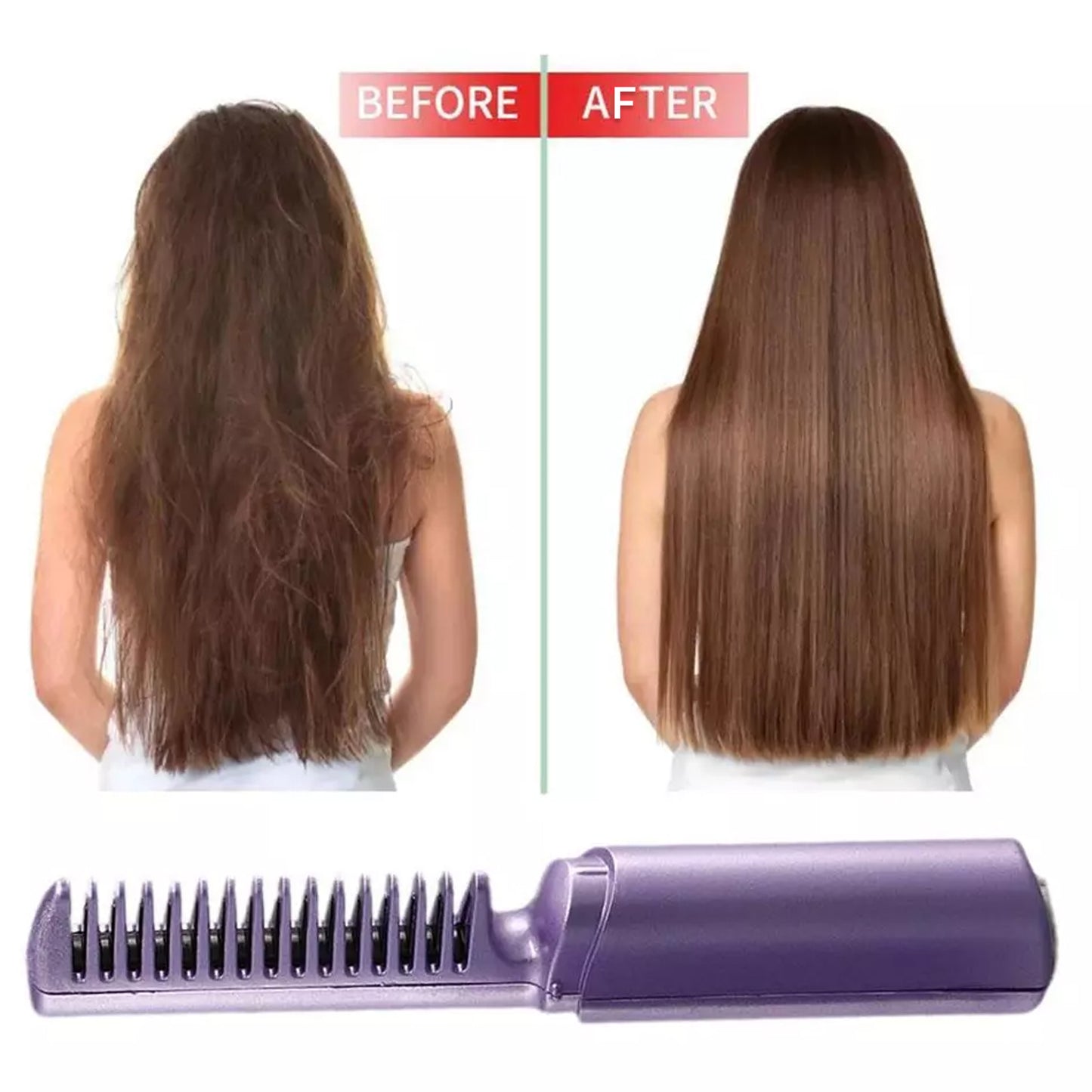 Wukusy rechargeable mini hair straightener and brush with three temperature settings, cordless travel flat iron for easy styling.