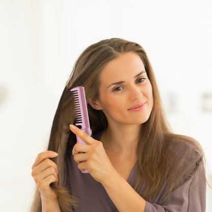 Wukusy rechargeable mini hair straightener brush with three temperature settings, cordless, portable, and USB rechargeable for travel use.